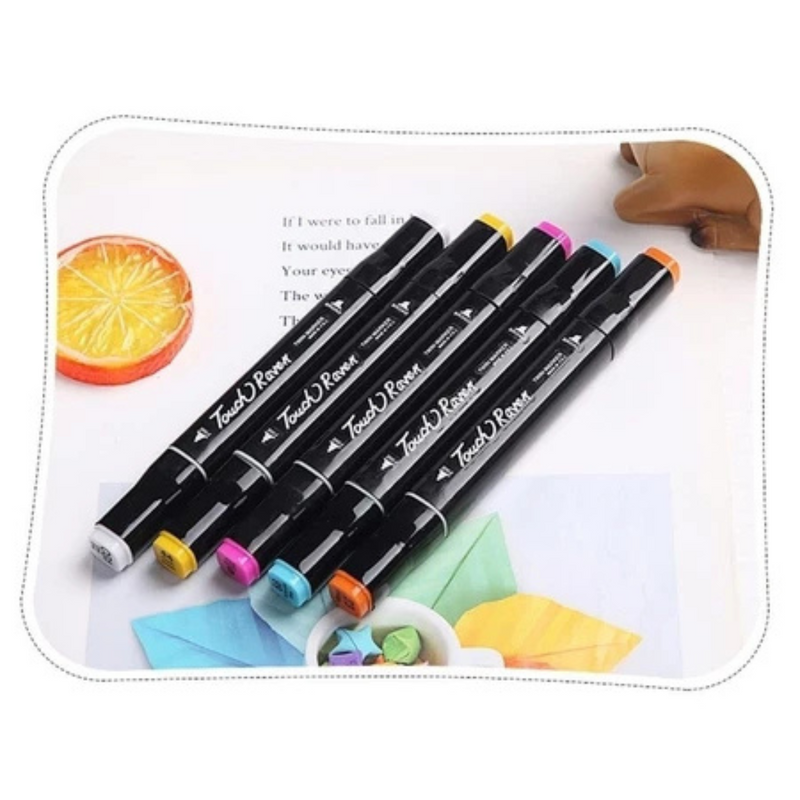 Conjunto de Caneta Colorida Ponta Dupla 80Pçs com Estojo (Versão Pretas ou Brancas)