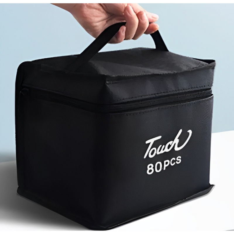 Conjunto de Caneta Colorida Ponta Dupla 80Pçs com Estojo (Versão Pretas ou Brancas)