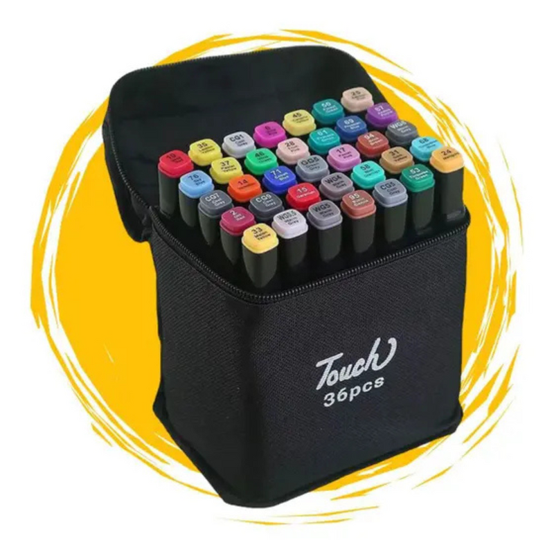 Conjunto de Caneta Colorida Ponta Dupla 36Pçs com Estojo (Versão Pretas ou Brancas)