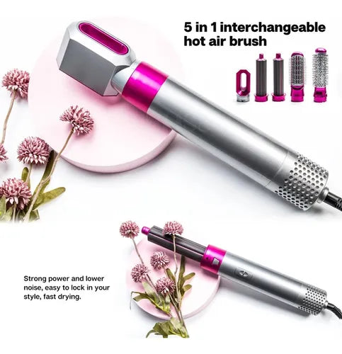 PINK/PRATA - Escova Secador de Cabelo 5 em 1 Multifuncional 110v