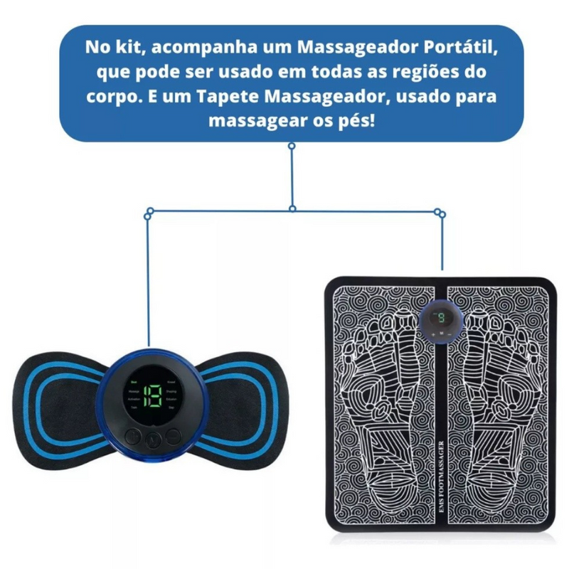 KIT MASSAGEM - Tapete e Massageador Elétrico - Dor nos Pés e Musculares