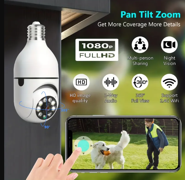 Câmera Lâmpada de segurança Wi-fi IP sem fio 360