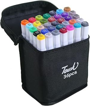 Conjunto de Caneta Colorida Ponta Dupla 36Pçs com Estojo (Versão Pretas ou Brancas)