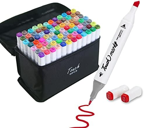 Conjunto de Caneta Colorida Ponta Dupla 80Pçs com Estojo (Versão Pretas ou Brancas)