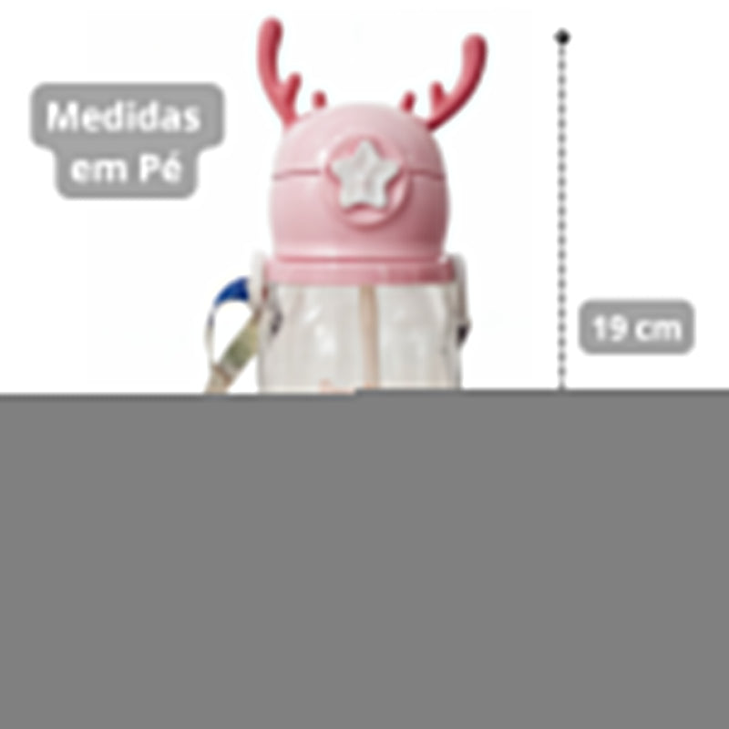Coelho ou Pónei - Garrafa Infantil Portátil com Desenho Tampa com Canudo e Alça Lateral - (Feminino)