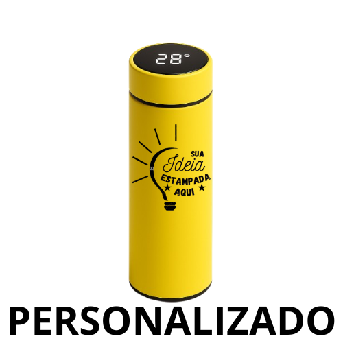 Personalizado - Garrafa Térmica com LED e Termômetro (500ml) - Amarelo