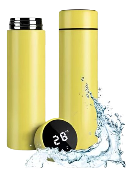 Personalizado - Garrafa Térmica com LED e Termômetro (500ml) - Amarelo