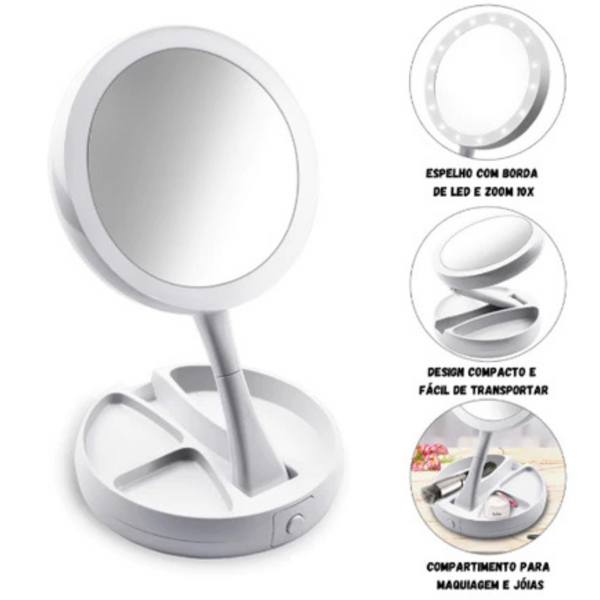 Kit para Maquiagem - Espelho Camarim com Iluminação LED + Lavador de Pincéis Automático