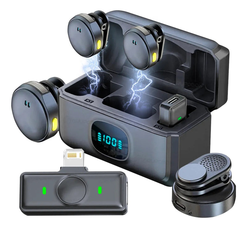 Cor Sortida - Microfone Lapela Duplo Sem Fio Magnético Anti Ruído - ON-2912