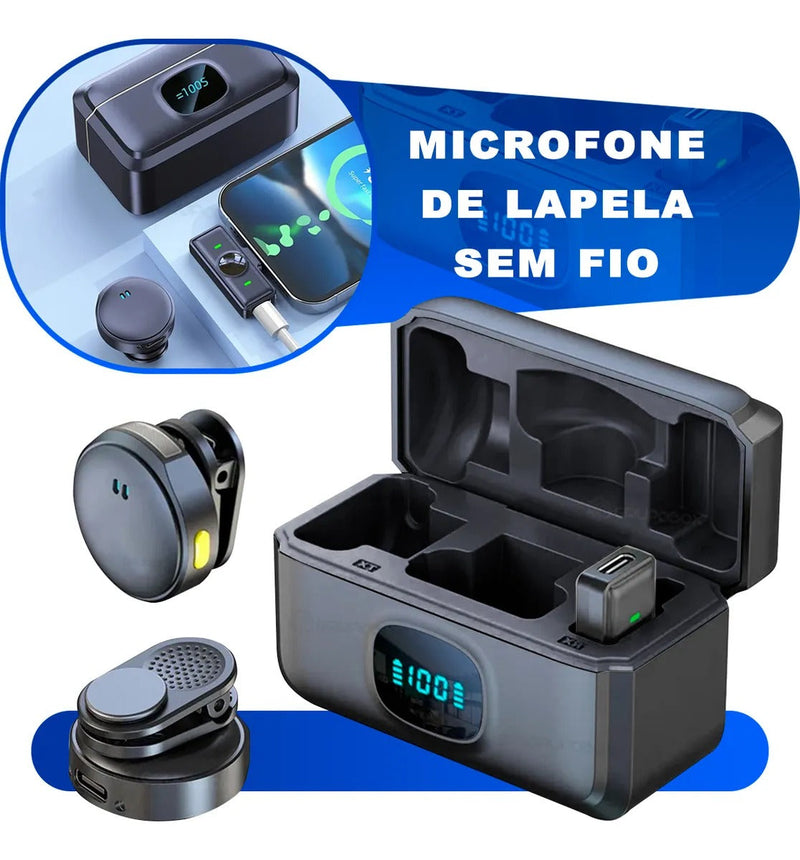 Cor Sortida - Microfone Lapela Duplo Sem Fio Magnético Anti Ruído - ON-2912