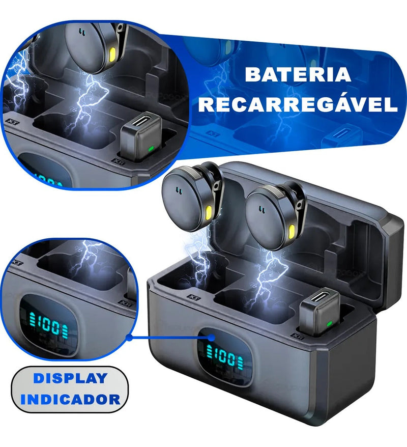 Cor Sortida - Microfone Lapela Duplo Sem Fio Magnético Anti Ruído - ON-2912