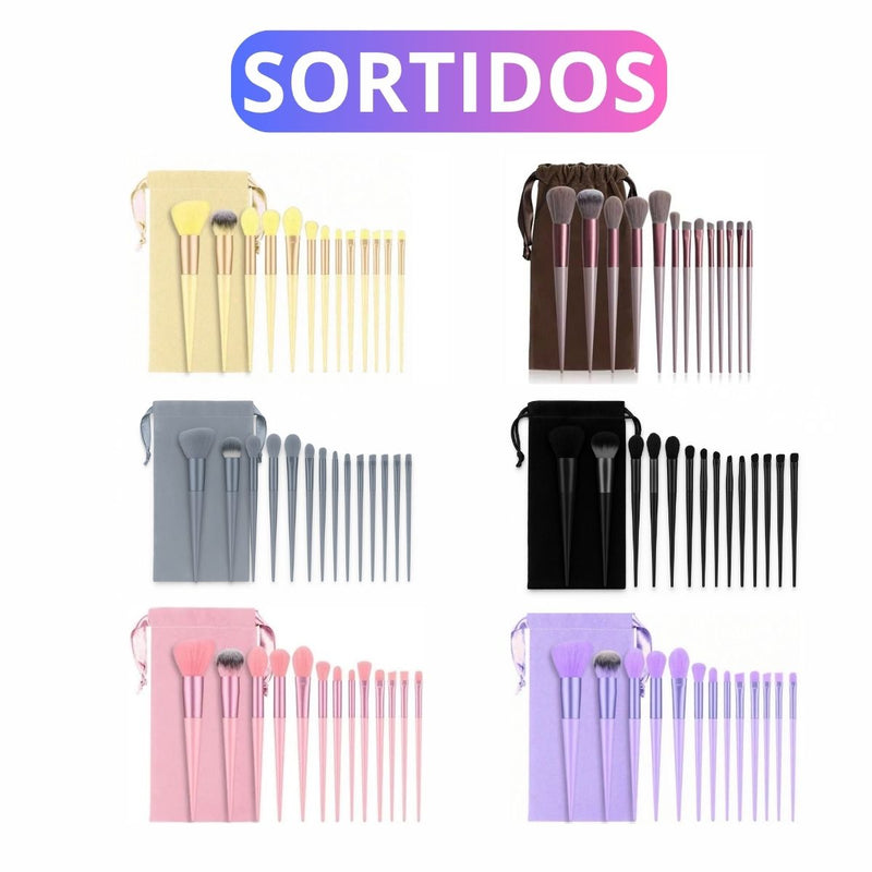 Conjunto 13 Peças Pincéis de Maquiagem com Estojo de Veludo (Cores Sortidas)