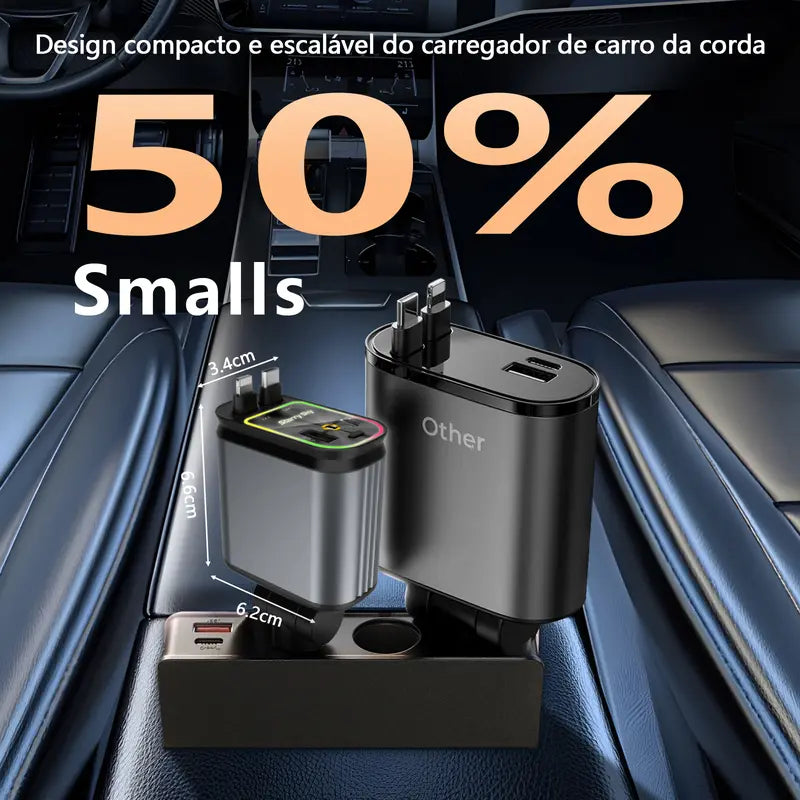 Carregador Veicular 4 em 1 – Rápido, Iluminado e com Display Digital