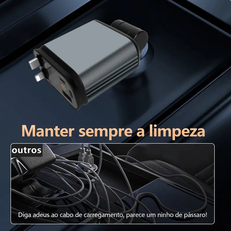 Carregador Veicular 4 em 1 – Rápido, Iluminado e com Display Digital
