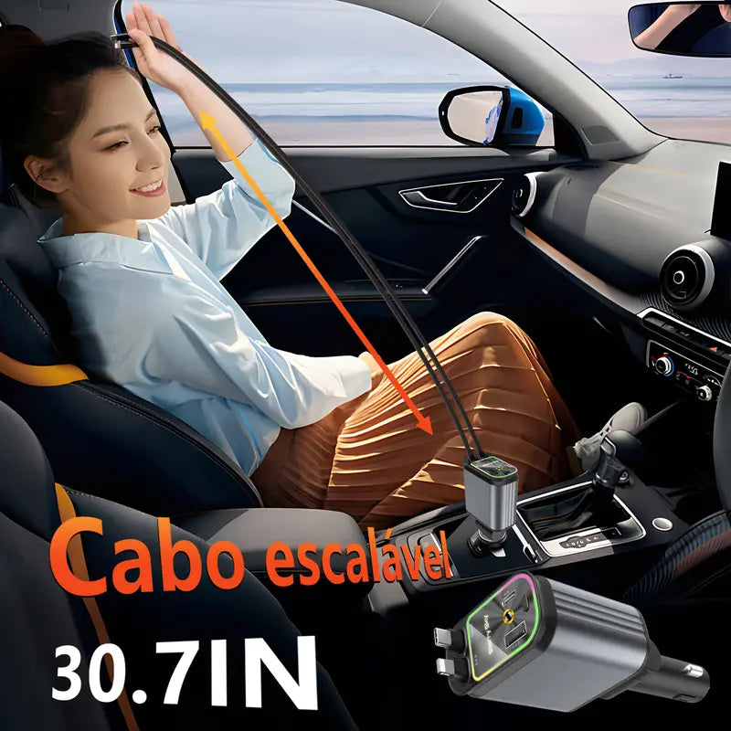 Carregador Veicular 4 em 1 – Rápido, Iluminado e com Display Digital