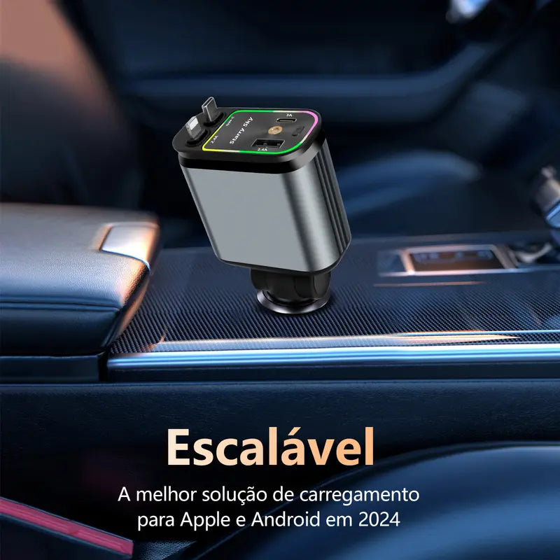 Carregador Veicular 4 em 1 – Rápido, Iluminado e com Display Digital