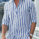 Camisa de Linho Masculina Listrada Azul Royal