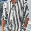 Camisa de Linho Masculina Listrada Cinza escuro