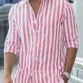 Camisa de Linho Masculina Listrada Rosa vivo