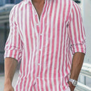 Camisa de Linho Masculina Listrada Rosa vivo