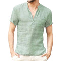 Camisa de Linho Masculina Manga Curta Verde