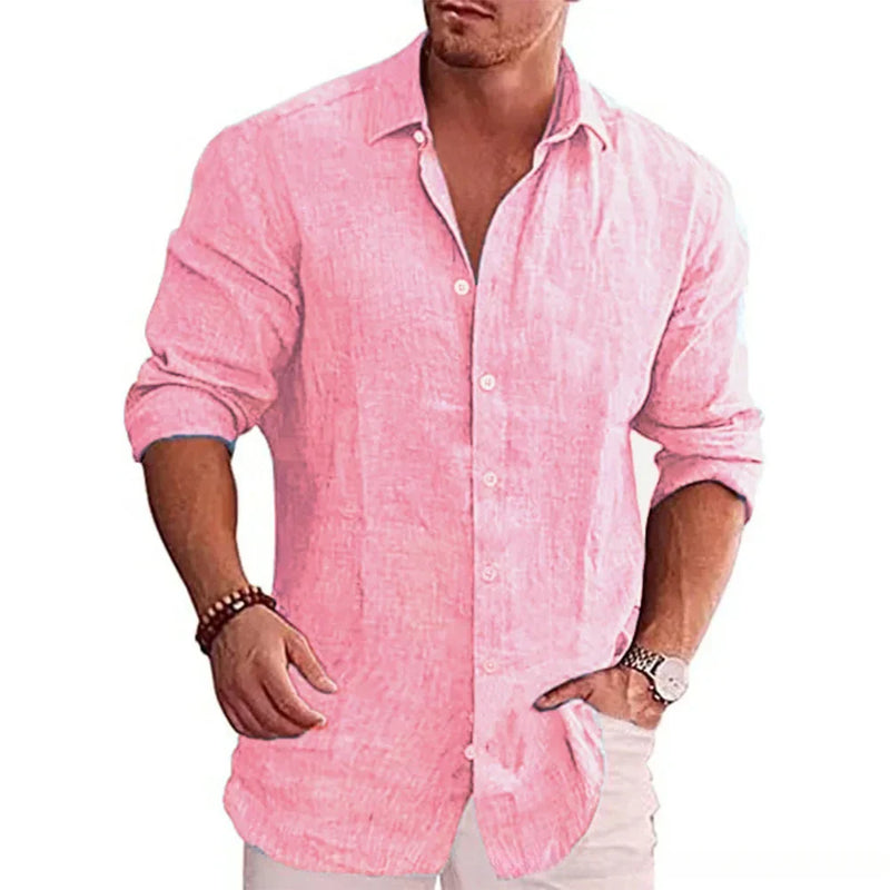 Camisa de Linho Masculina Porto Rosa