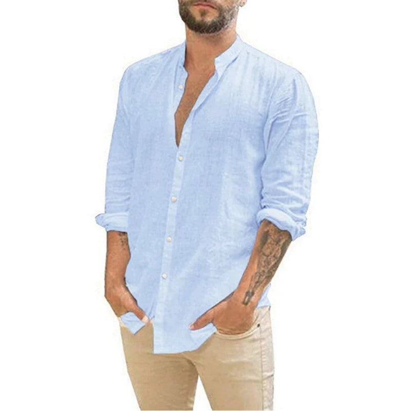 Camisa de linho masculina Azul Claro