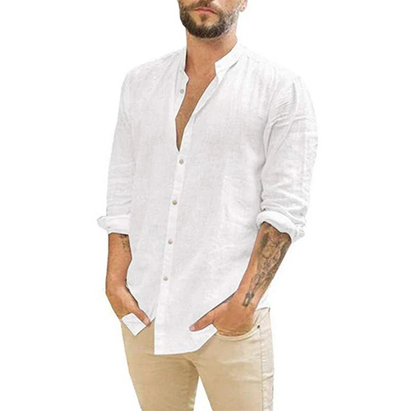 Camisa de linho masculina Branco