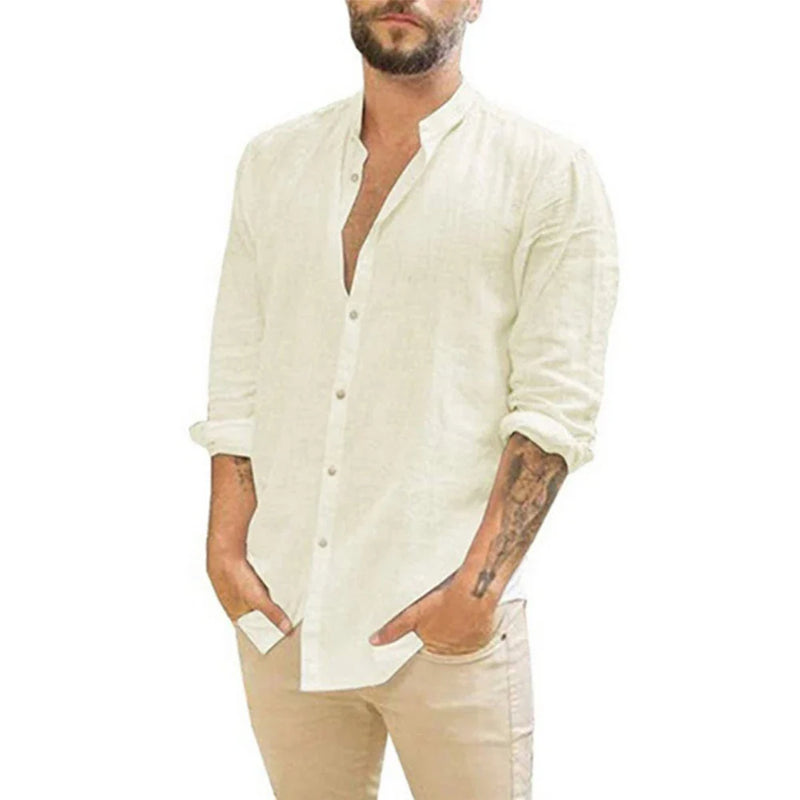 Camisa de linho masculina Cáqui