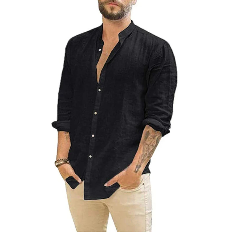 Camisa de linho masculina Preto