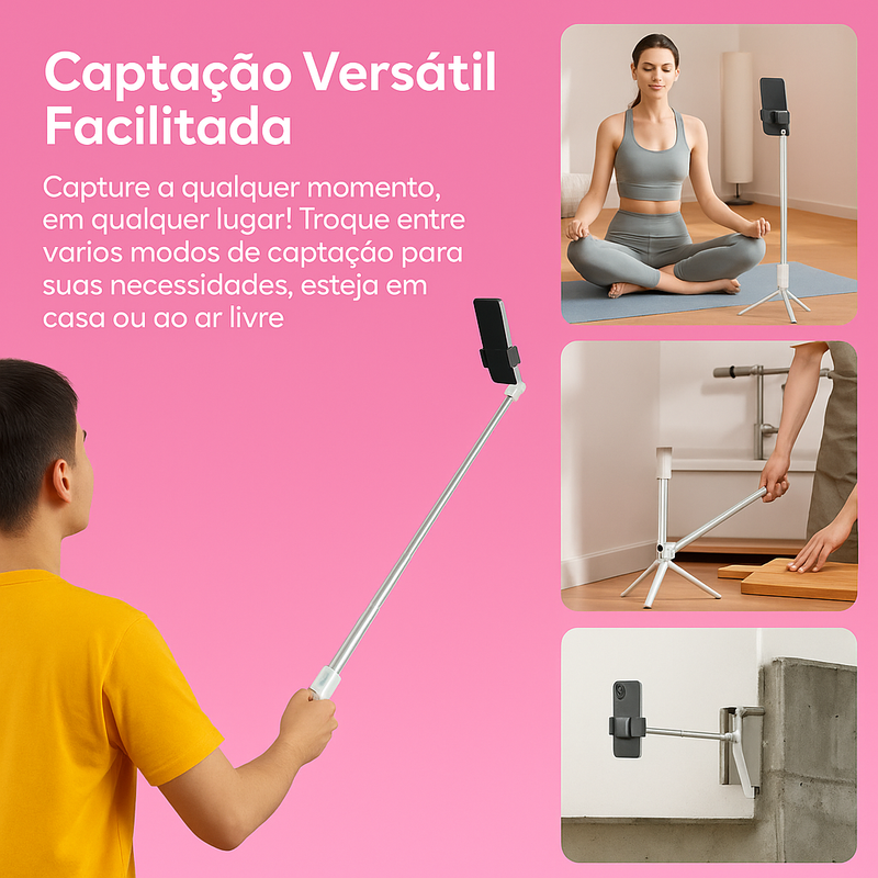 InstaGrip™ Pro - Tripé Selfie Stick 3 em 1 com Fixação Magnética e Controle Remoto - Frete Grátis + BRINDE 🎁
