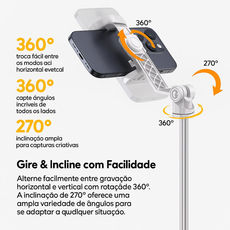 InstaGrip™ Pro - Tripé Selfie Stick 3 em 1 com Fixação Magnética e Controle Remoto - Frete Grátis + BRINDE 🎁