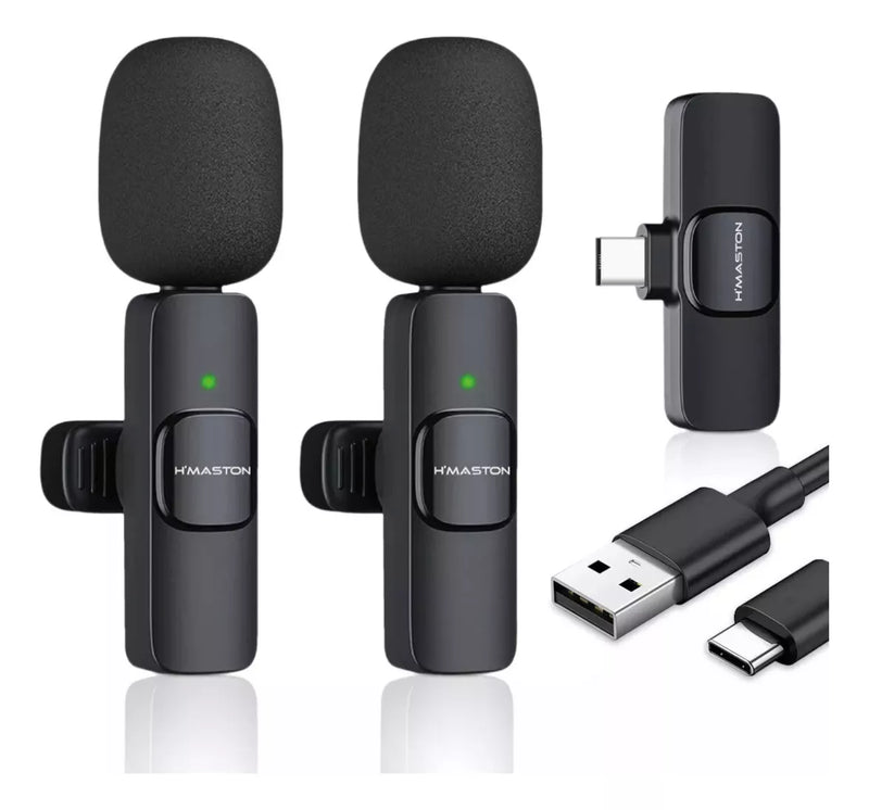 Microfone Sem Fio Duplo Lapela Profissional Tipo-C Android + iPhone Lightning