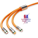 Cabo Carregador Magnético 3 em 1 para iPhone, Micro USB e Type-C