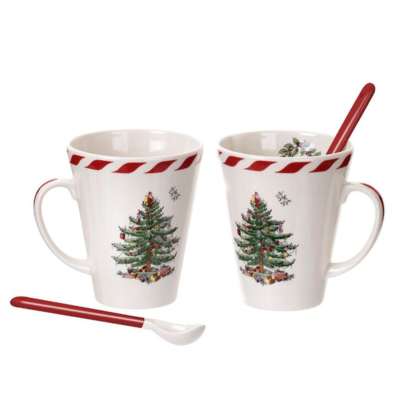 Kit 02 Canecas + 02 Colheres  - Estampa Árvore de Natal