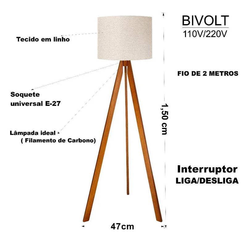 Luminária Abajur Tripé Minimalista Carpetino