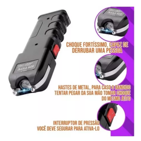 Lanterna Preta de Choque Teaser Portátil e Recarregável