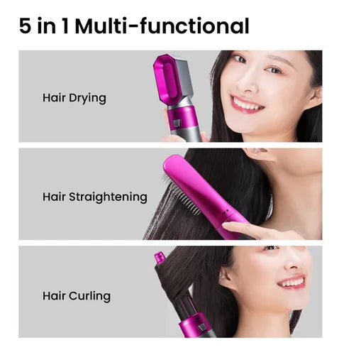 PINK/PRATA - Escova Secador de Cabelo 5 em 1 Multifuncional 110v