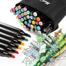 Conjunto de Caneta Colorida Ponta Dupla 36Pçs com Estojo (Versão Pretas ou Brancas)