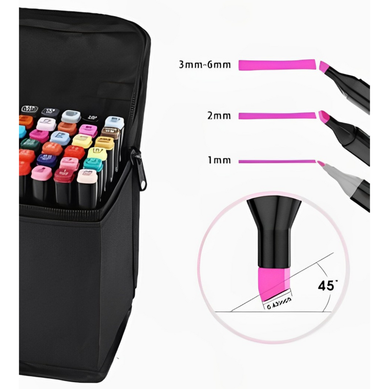 Conjunto de Caneta Colorida Ponta Dupla 36Pçs com Estojo (Versão Pretas ou Brancas)