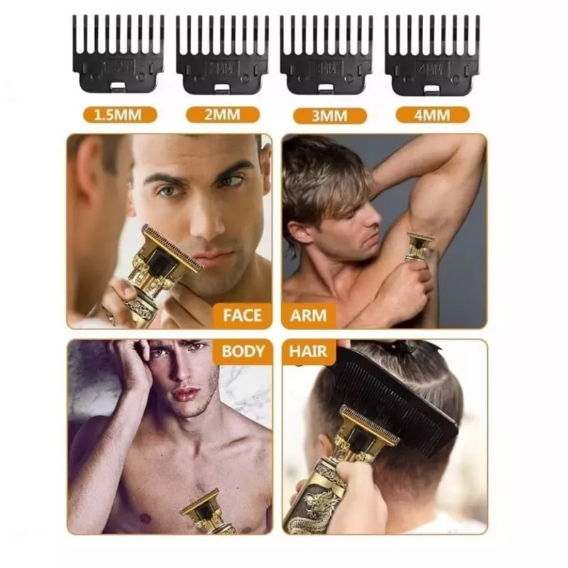 Dragão - Maquina de Cortar Cabelo Acabamento Elétrica sem Fio Bivolt  (4x Pentes)