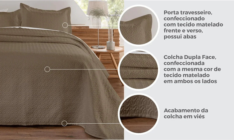 Kit Colcha de Cama Caqui Carpentino