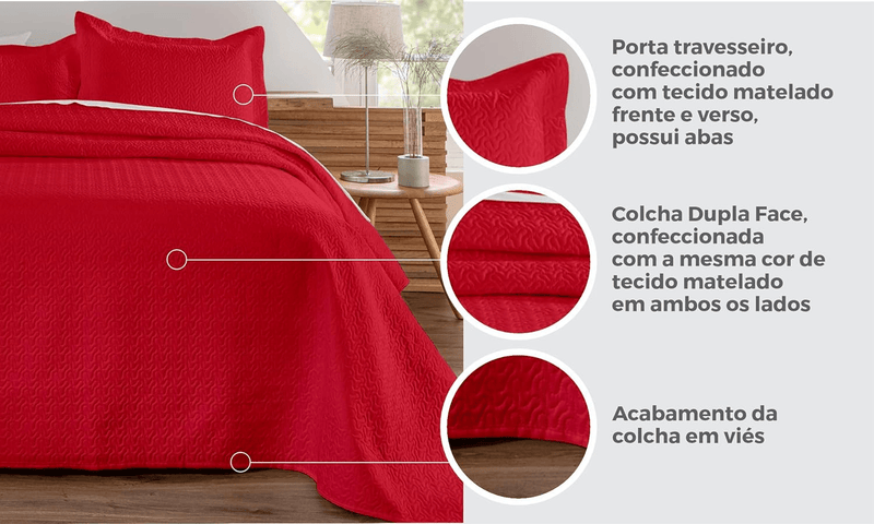 Kit de Colcha de Cama Vermelho