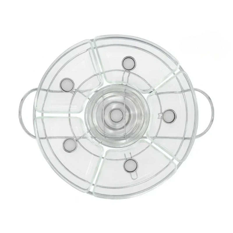 Rechaud Giratório Com 6 Compartimentos Aço Inox e Vidro 52cm