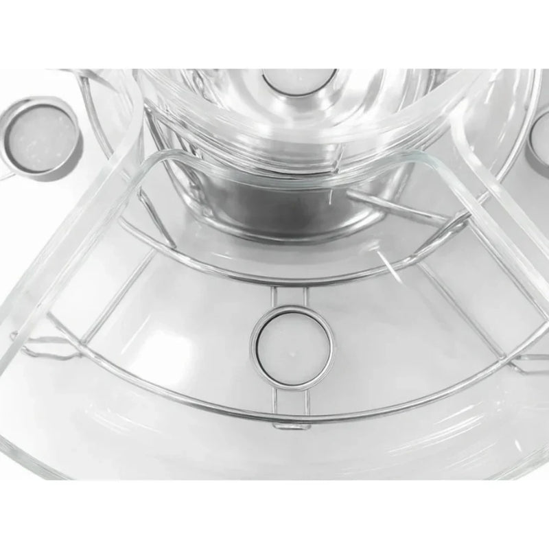 Rechaud Giratório Com 6 Compartimentos Aço Inox e Vidro 52cm