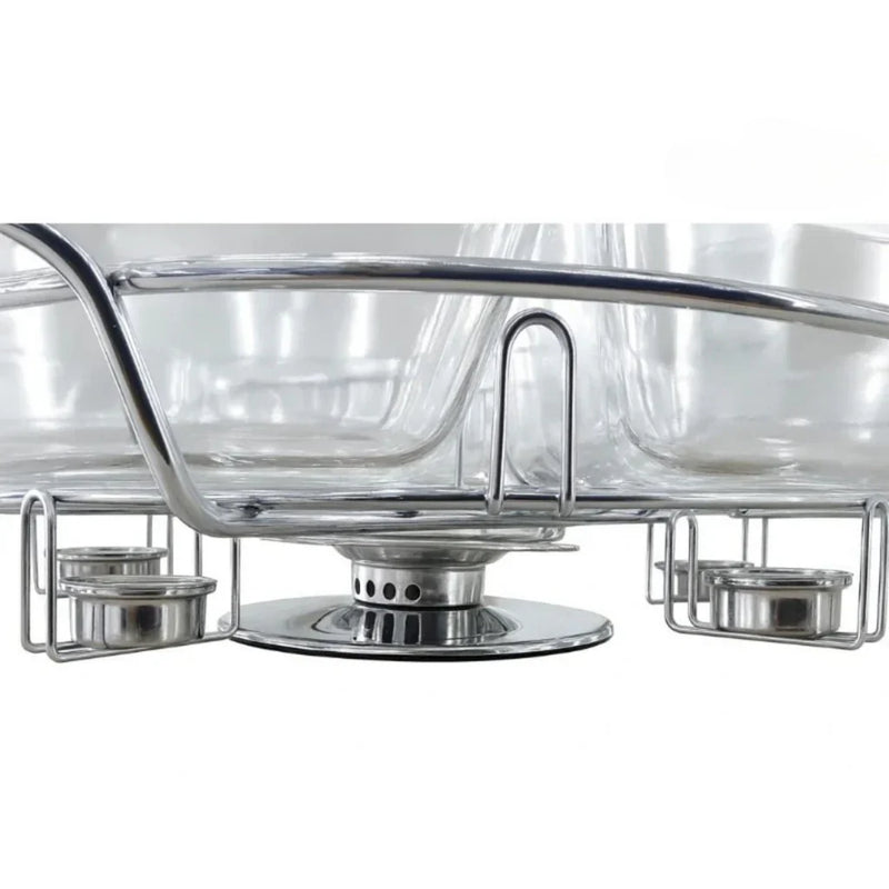 Rechaud Giratório Com 6 Compartimentos Aço Inox e Vidro 52cm